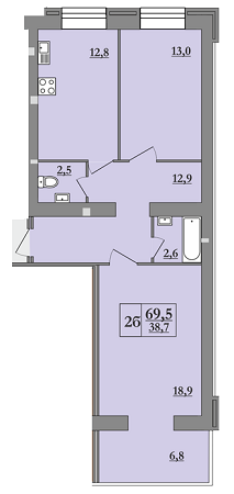 2-кімнатна 69.5 м² в ЖК Атлант від забудовника, Дніпро