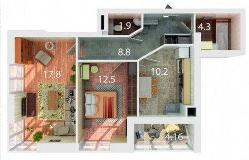 2-кімнатна 62.15 м² в ЖК Palermo від 21 610 грн/м², Дніпро