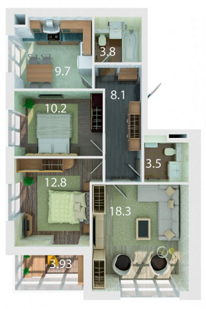 3-кімнатна 73.02 м² в ЖК Palermo від 18 900 грн/м², Дніпро