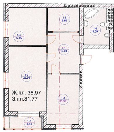 2-комнатная 81.77 м² в ЖК Княжий от застройщика, Винница