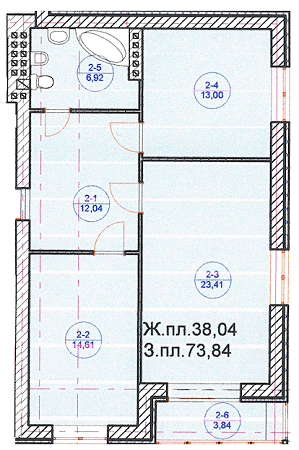 2-комнатная 73.84 м² в ЖК Княжий от застройщика, Винница