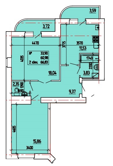 2-комнатная 66.83 м² в ЖК на ул. Степана Тимошенко (Якира), 7А от застройщика, Винница