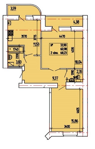 2-кімнатна 68.23 м² в ЖК на вул. Степана Тимошенко (Якіра), 7А від забудовника, Вінниця