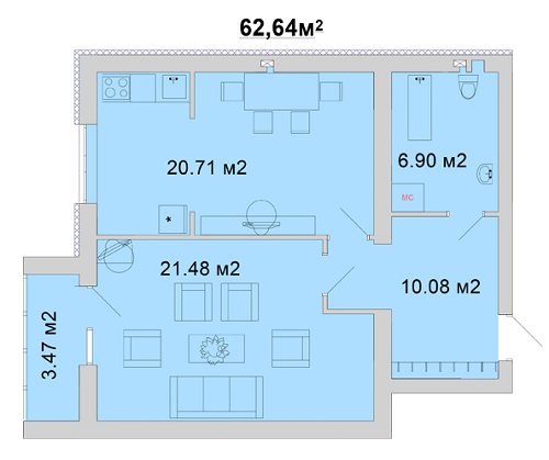 1-комнатная 62.64 м² в ЖМ Радуга от 11 800 грн/м², Винница