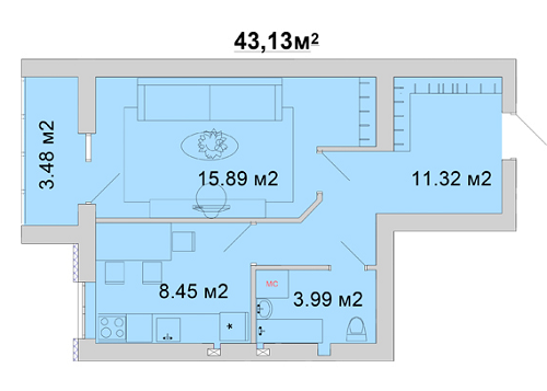 1-комнатная 43.13 м² в ЖМ Радуга от 11 800 грн/м², Винница