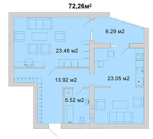 1-кімнатна 72.26 м² в ЖМ Веселка від 11 800 грн/м², Вінниця