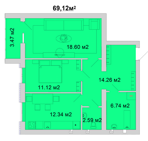 2-кімнатна 69.12 м² в ЖМ Веселка від 11 800 грн/м², Вінниця