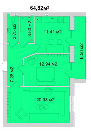 2-кімнатна 64.82 м² в ЖМ Веселка від 11 800 грн/м², Вінниця