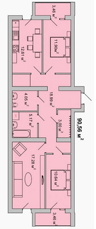 3-комнатная 90.56 м² в ЖМ Радуга от застройщика, Винница