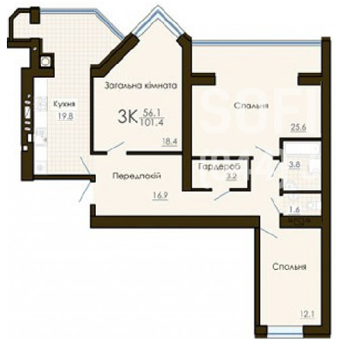 3-комнатная 101.4 м² в ЖК София Резиденс от 20 100 грн/м², с. Софиевская Борщаговка