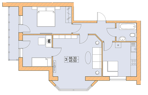 3-комнатная 66.3 м² в ЖК Ваша квартира от застройщика, с. Гатное