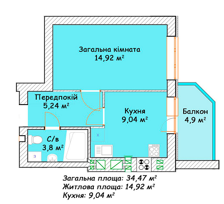1-кімнатна 34.47 м² в ЖК Status від 14 400 грн/м², м. Ірпінь