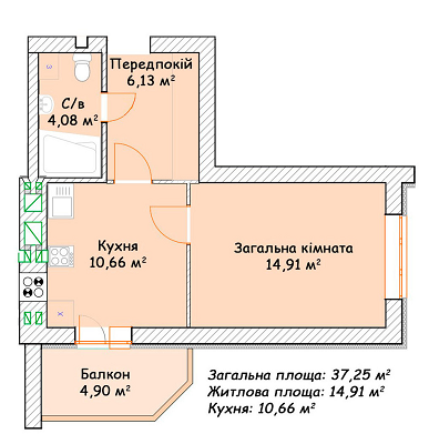1-кімнатна 37.25 м² в ЖК Status від 14 400 грн/м², м. Ірпінь