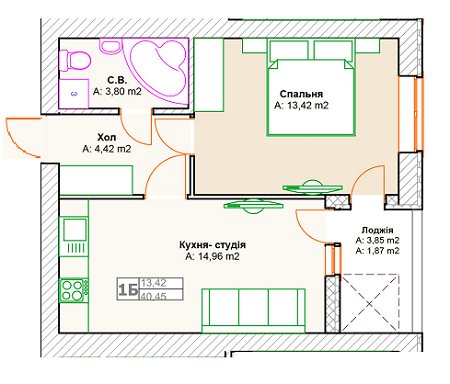 1-кімнатна 40.45 м² в ЖК на вул. Довженко (Гайдара) від 13 820 грн/м², м. Ірпінь