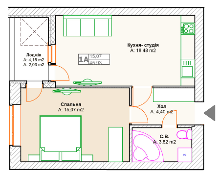 1-комнатная 45.93 м² в ЖК на ул. Довженко (Гайдара) от 13 820 грн/м², г. Ирпень