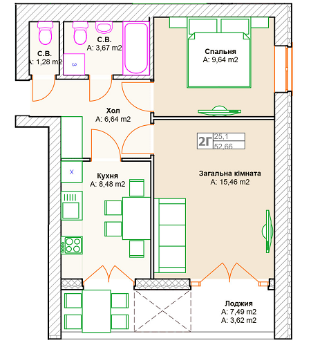 2-кімнатна 52.66 м² в ЖК на вул. Довженко (Гайдара) від 13 900 грн/м², м. Ірпінь