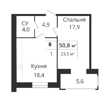 1-кімнатна 50.8 м² в ЖК SokolovSky від 13 100 грн/м², Дніпро