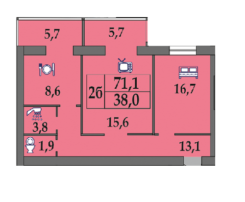 2-кімнатна 71.1 м² в ЖК Сімейний від забудовника, м. Кам`янець-Подільський