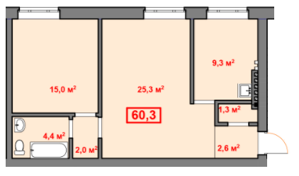 2-комнатная 60.3 м² в КД Княжеский от 16 910 грн/м², Днепр