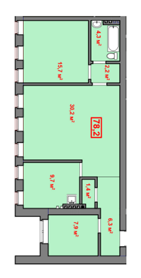 3-комнатная 78.2 м² в КД Княжеский от 16 910 грн/м², Днепр