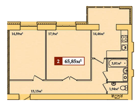 2-комнатная 65.85 м² в ЖК Премьер от 10 000 грн/м², г. Каменец-Подольский