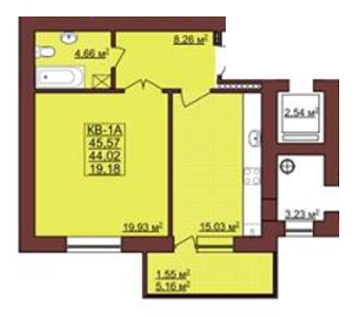 1-комнатная 45.57 м² в ЖК Весенний от застройщика, Ивано-Франковск