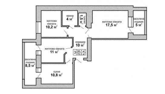 3-комнатная 78.5 м² в ЖК Оберег от застройщика, Луцк