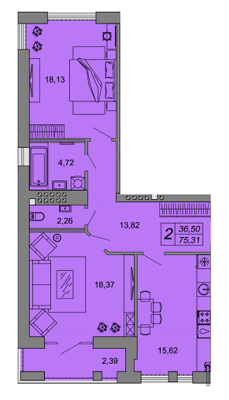 2-кімнатна 75.31 м² в ЖК Юпітер від забудовника, с. Липини