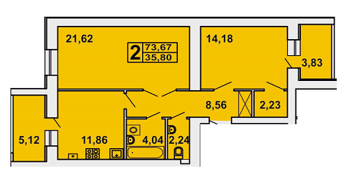 2-комнатная 73.67 м² в ЖК на вул. Єршова / вул. Відродження от застройщика, с. Липины