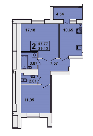 2-комнатная 57.77 м² в ЖК на вул. Єршова / вул. Відродження от застройщика, с. Липины