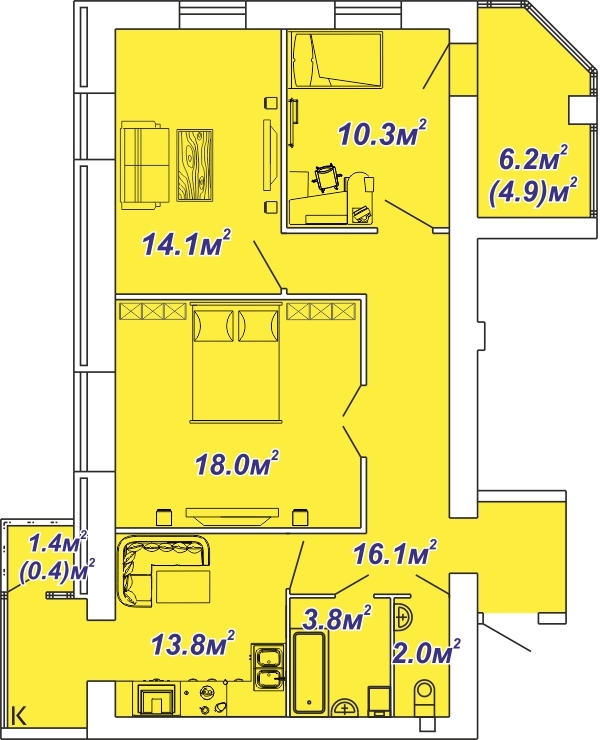 3-комнатная 83.4 м² в ЖК Яровиця Парк от застройщика, г. Владимир-Волынский