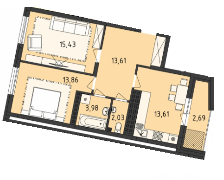 2-комнатная 58 м² в ЖК Киевский от 19 200 грн/м², Черновцы