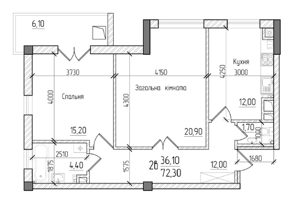 2-кімнатна 72.3 м² в ЖК на вул. Руська, 235 від забудовника, Чернівці