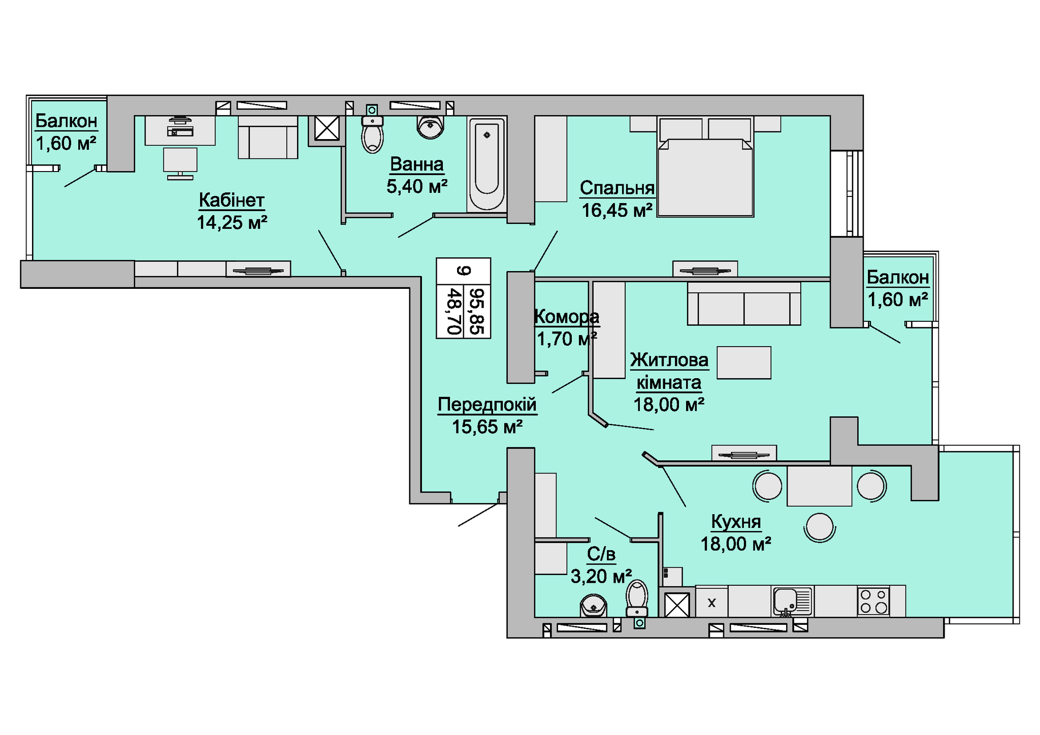 2-кімнатна 95.85 м² в ЖК Маєток Миколаївський від забудовника, Чернівці