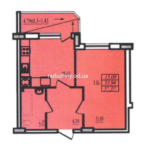 1-комнатная 37.37 м² в ЖК Радужный от 16 350 грн/м², Одесса