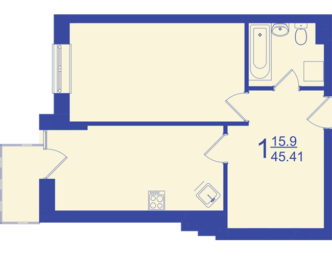 1-комнатная 45.41 м² в ЖК по просп. Незалежності, 106А от застройщика, Черновцы