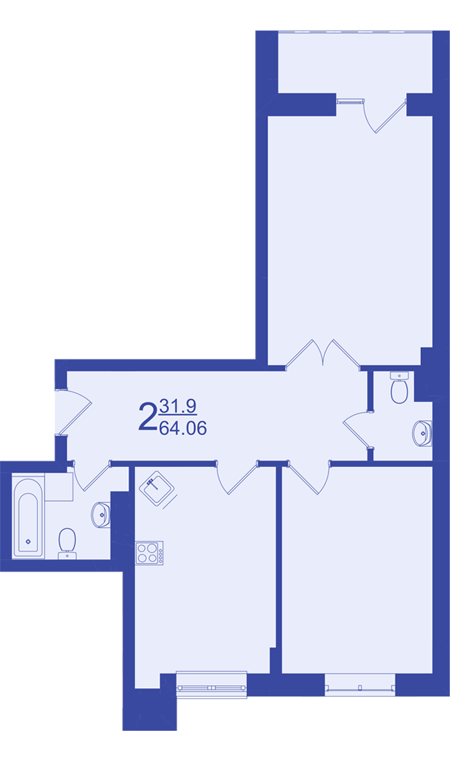 2-комнатная 64.06 м² в ЖК по просп. Незалежності, 106А от застройщика, Черновцы