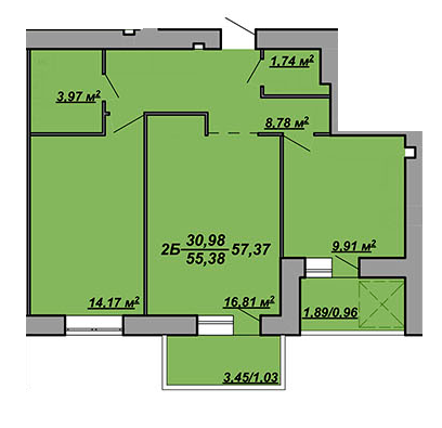 2-комнатная 57.37 м² в ЖК на вул. Яреми, 8 от застройщика, Тернополь