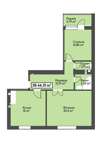 2-комнатная 66.31 м² в ЖК Новоградский от застройщика, г. Новоград-Волынский