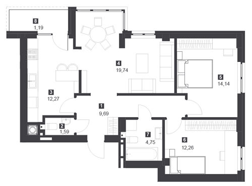 3-кімнатна 75.63 м² в ЖК Панорамний будинок від забудовника, Львів