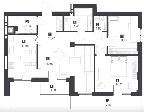 3-кімнатна 65.9 м² в ЖК Панорамний будинок від забудовника, Львів