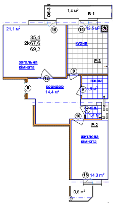 2-комнатная 69.2 м² в ЖК на ул. Зеленая, 269 от застройщика, Львов