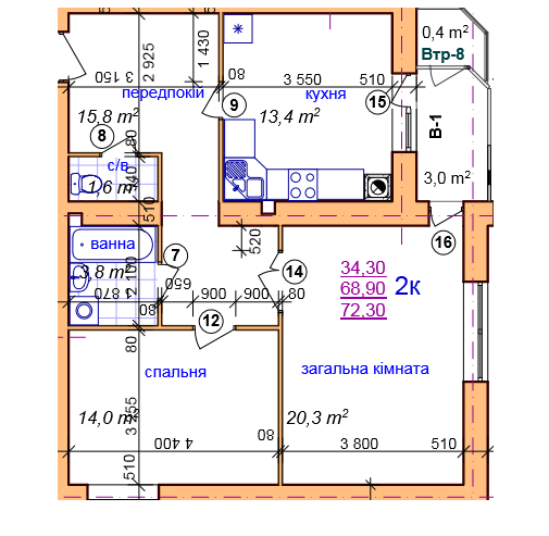 2-комнатная 72.3 м² в ЖК на ул. Зеленая, 269 от застройщика, Львов