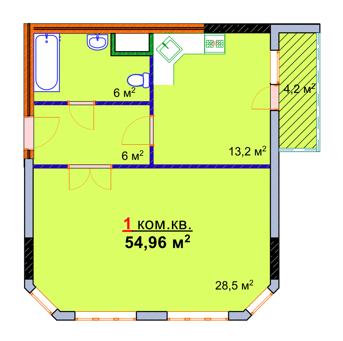 1-комнатная 54.96 м² в ЖК Монолит от 16 000 грн/м², Запорожье