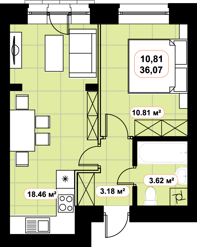 1-комнатная 36.07 м² в ЖК Баск&Вилль от застройщика, г. Ирпень