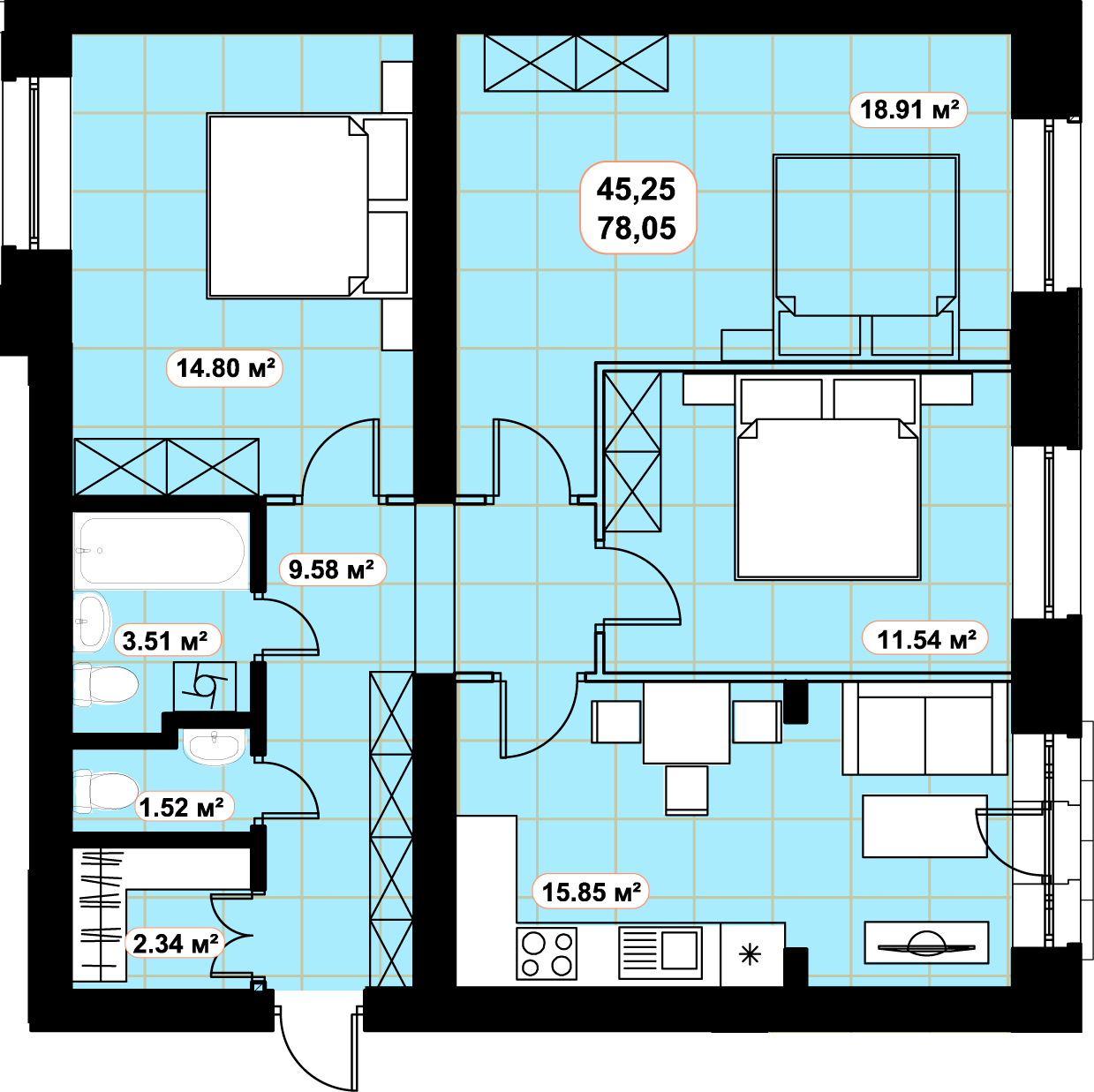 3-кімнатна 78.05 м² в ЖК Баск&Вілль від 10 320 грн/м², м. Ірпінь