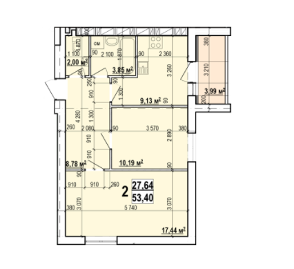 2-кімнатна 53.4 м² в ЖК Миру-2 від 9 700 грн/м², Харків