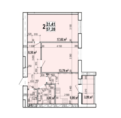 2-кімнатна 57.28 м² в ЖК Миру-2 від 9 700 грн/м², Харків