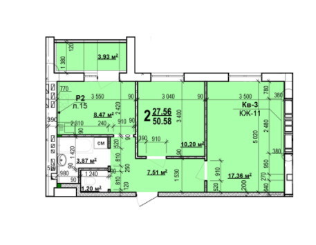 2-кімнатна 50.58 м² в ЖК Миру-2 від 9 700 грн/м², Харків