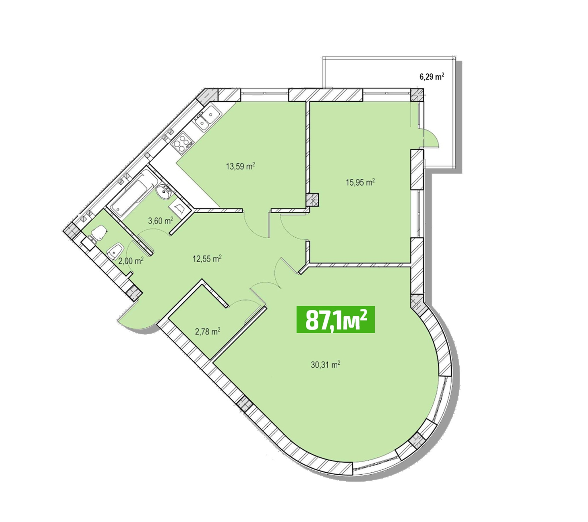 2-комнатная 87.1 м² в ЖК Приозерний от 13 250 грн/м², г. Новояворовск